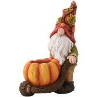 Autumn Gnome Pushing Pumpkin Wheelbarrow Indoor Outdoor Ornament