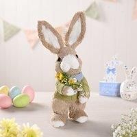 Eggs-traordinary Gift Co. Spring Bunny Holding Flowers – Rustic Bunny Figurine for Farmhouse Tabletop, Mantle & Shelf Display | Whimsical Springtime Decor - H:29 x W: 10cm.