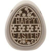 Widdop and Co Eggs-traordinary Gifting Company - Ceramic Natural Happy Easter Cut Out Light Up Egg Mood Lamp - Spring Flower Gifting & Homeware - H: 12cm x W: 10cm.