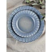 Hestia Scalloped Set Of 4 Dinner Plates - Blue