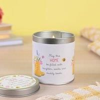 Love Life - Green Tin Candle - /'Home/' - Lemon Scent - Present & Birthday Positivity Gifting & Homeware - Removable Lid & Floral Detail - H: 8.5cm x W: 8cm.