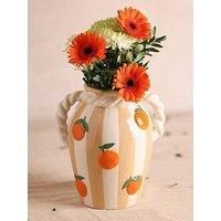 Hestia Orange Vase With Oranges and Rope Effect Handles– Ceramic Mediterranean-Style Vase for Fresh or Faux Flowers, Whimsical Summer Spring Home Décor - H: 23cm x W: 19cm.