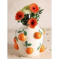 Hestia Orange Vase With Embossed Oranges – Ceramic Mediterranean-Style Vase for Fresh or Faux Flowers, Whimsical Spring Summer Home Décor - H: 23cm x W: 20cm.