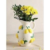 Hestia White Ceramic Jug Vase with Lemons – 25 cm Hand-Painted Mediterranean-Style Pitcher | Decorative Glazed Table Vase for Kitchen, Living Room or Shelf | Contemporary Home Accent