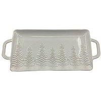 The Christmas Gift Co 45Cm Ceramic Serving Tray - Embossed Frosted Pine Trees