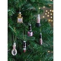 Set Of 6 Glass Cosmetic Hanging Christmas Tree Decorations