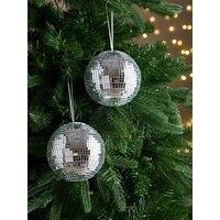 The Christmas Gift Co Set Of 2 Silver Disco Ball Hanging Christmas Tree Ornaments - 12 Cm