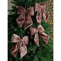 Set Of 4 Velvet Bow Christmas Tree Decorations - Chocolate