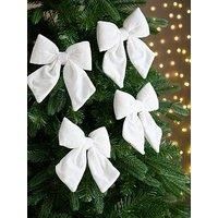 Set Of 4 Velvet Clip On Christmas Tree Bows - White