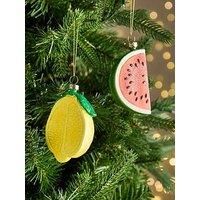 Watermelon And Lemon Slice Christmas Tree Decorations - Set Of 2