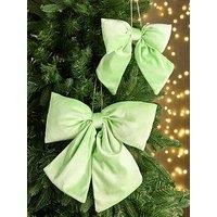 Set Of 4 Velvet Christmas Tree Bows - Green