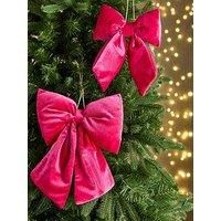 Set Of 4 Velvet Christmas Tree Bows - Pink