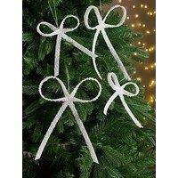 Set Of 4 Pretty Beaded Delicate Bow Christmas Tree Decorations