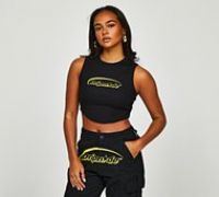 Dripmade Womens Evade Waffle Crop Top - Black - Size XL