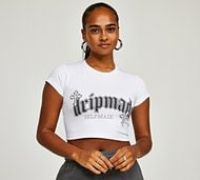 Dripmade Womens Emnity Short Sleeve Crop Top - White - Size XL