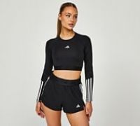adidas Womens Hyperglam Cropped Long Sleeve Top - Black - Size XL