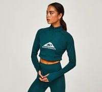 Monterrain Womens Glide Crop Quarter Zip Long Sleeve T-Shirt - Green - Size XS