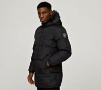 Brave Soul Longline Puffer Jacket - Black - Size L