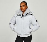 Zavetti Canada Womens Gabellia Platinum Hooded Bomber Jacket - Grey - Size L