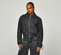 Dripmade Womens Obscure Cropped Faux Leather bomber Jacket - Black - Size M