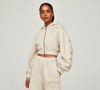Dripmade Womens Emnity Ruched Crop Full Zip Hoodie - Beige - Size XS