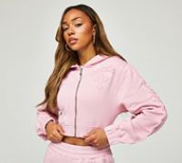 Dripmade Womens Emnity Ruched Crop Full Zip Hoodie - Pink - Size XL