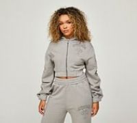 Dripmade Womens Emnity Ruched Crop Full Zip Hoodie - Grey - Size L