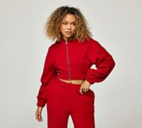 Dripmade Womens Emnity Ruched Crop Full Zip Hoodie - Red - Size XS
