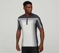 Celebre Knit Panel Polo Shirt - Grey - Size XS