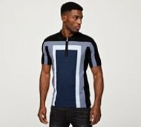 CLBR Knit Panel Polo Shirt - Blue - Size S