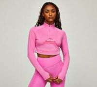 Monterrain Womens Glide Crop Quarter Zip Long Sleeve T-Shirt - Pink - Size XL