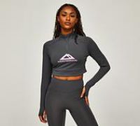 Monterrain Womens Glide Crop Quarter Zip Long Sleeve T-Shirt - Grey - Size XL
