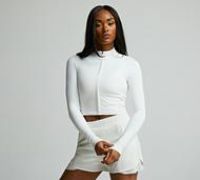 Forena Womens SLB Ruched Long Sleeved Zip Top - White - Size L