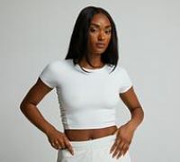 Forena Womens SLB Ruched Baby T-Shirt - White - Size M