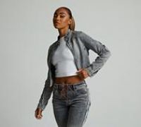Dripmade Womens Hellfire Denim Jacket - Grey - Size XL