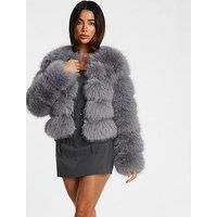 Quiz Grey Faux Fur Paneled Jacket
