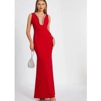 Red Diamante Trim Fishtail Maxi Dress
