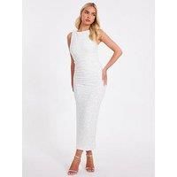 Quiz White Textured Sequin Midaxi Dress