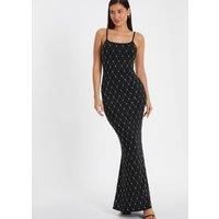 Black Rhinestone Strappy Maxi Dress