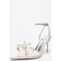 Quiz Women's Silver Clear Diamante Bow Court Heels | Size: 8