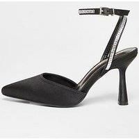 Quiz Wide Fit Black Satin Court Heels