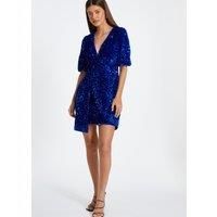 Royal Sequin Wrap Mini Dress