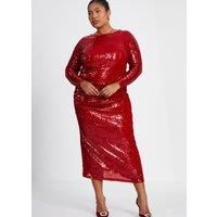 Red Curve Sequin Ruched Midaxi Dress