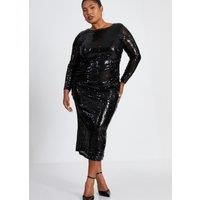 Quiz Curve Black Sequin Ruched Midaxi Dress