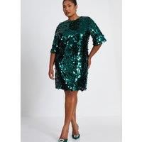 Green Curve Sequin Boxy Tunic Dress