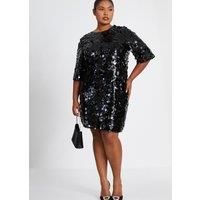 Quiz Curve Black Sequin Boxy Tunic Dress