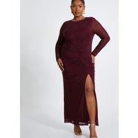 Wine Curve Mesh Midaxi Dress