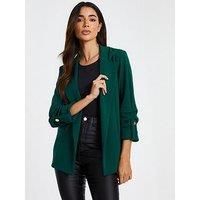 Quiz Bottle Green Ruched Sleeve Blazer