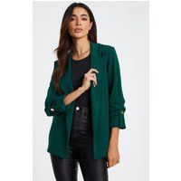 Quiz Bottle Green Ruched Sleeve Blazer
