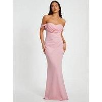 Pale Pink Chiffon Bardot Maxi Dress